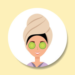woman with towel on head eye cucumber spa wellness vector illustration