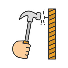 Hand hammering nail color icon