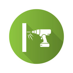 Portable electric screwdriver flat linear long shadow icon