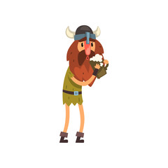 Viking cartoon character holding tankard of ale vector Illustration