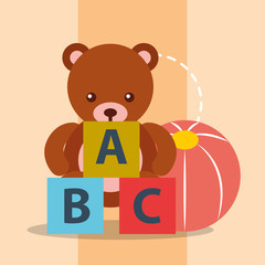 toys bear teddy plastic ball and blocks alphabet vector illustration