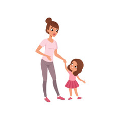 Beautiful young mother and her little daughter, stage of growing up concept vector Illustration