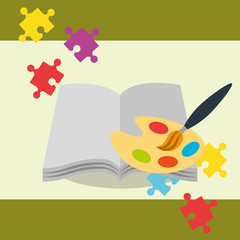 open book with paint brush palette color puzzles vector illustration