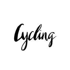 Cycling hand drawn lettering for designing sport event or marathon or competition of bicycles or triathlon team or club materials, check list, invitation, poster, banner, logo, printing or website