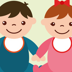 cute toddler boy and girl holding hands vector illustration