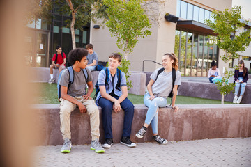 Group Of High School Students Hanging Out During Recess