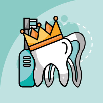 tooth in crown electric toothbrush vector illustration