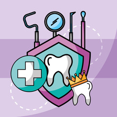 dental care tooth crown tools protection vector illustration