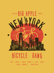 New York bicycle - vintage NYC skyscraper sityscape typography print