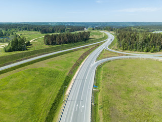 Fototapeta na wymiar road junction in the countryside aerial view