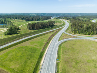 Fototapeta na wymiar road junction in the countryside aerial view