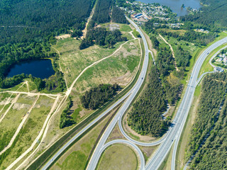 road junction in the countryside aerial view  in the form of butterfly