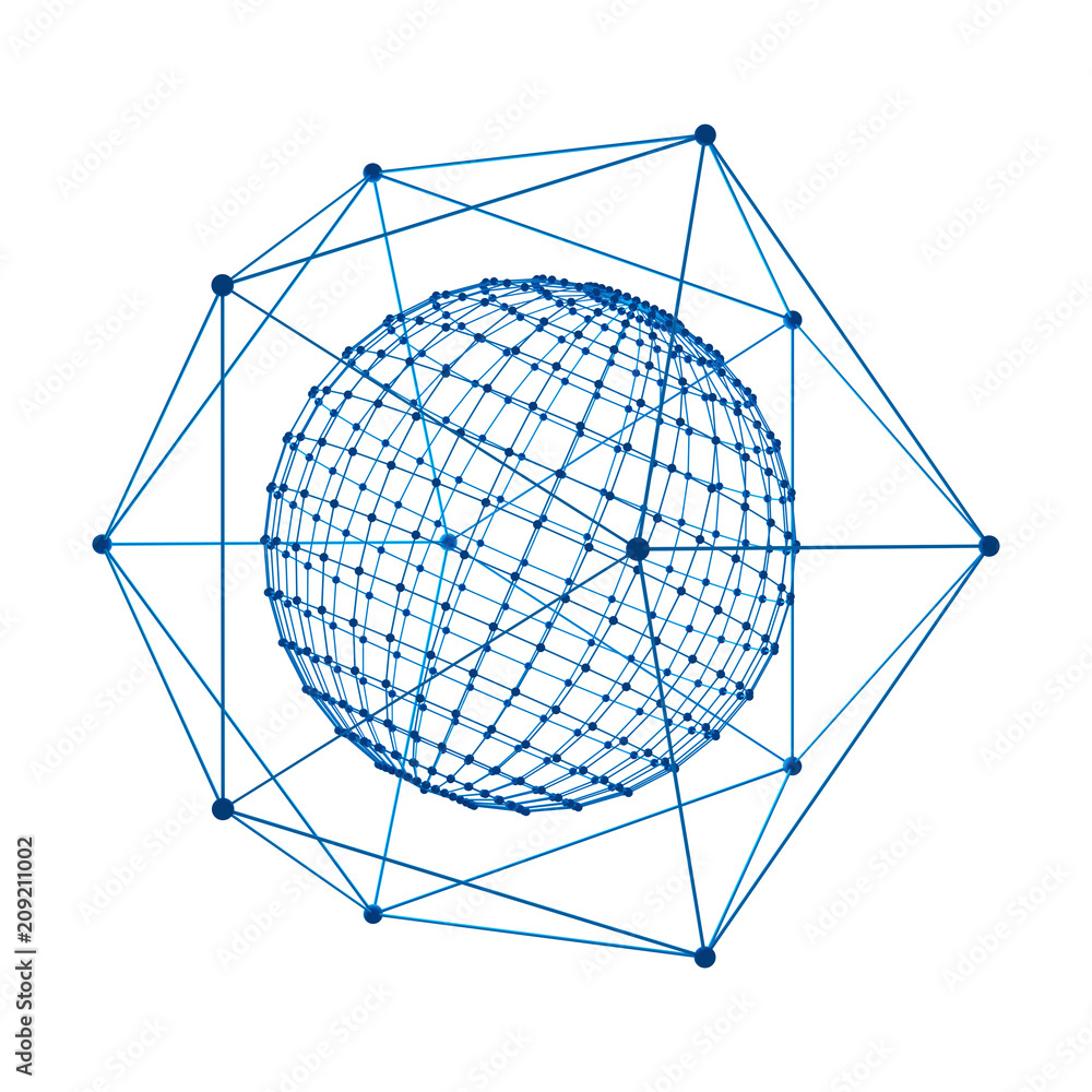Poster sphere with digital data and blue network connection lines for technology concept isolated on white 
