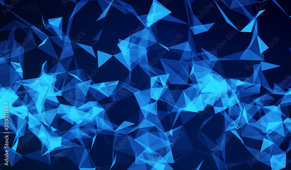 Aufkleber digital data and blue network connection triangle lines for technology concept on black background, 
