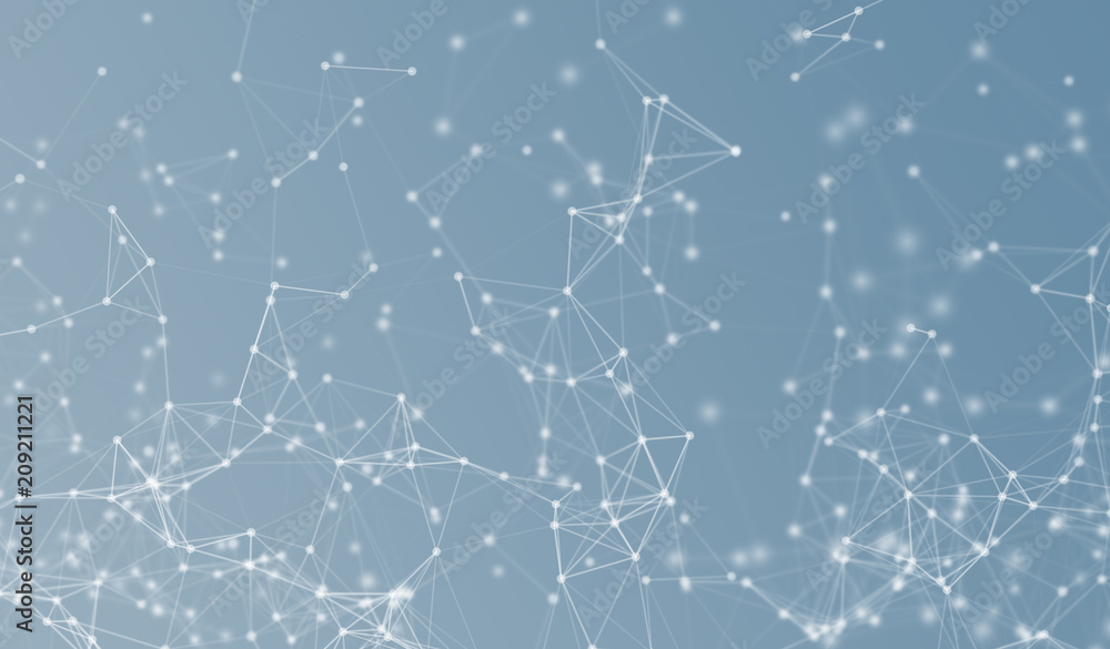 Poster digital data and white network connection lines for technology concept on blue background, 3d abstra