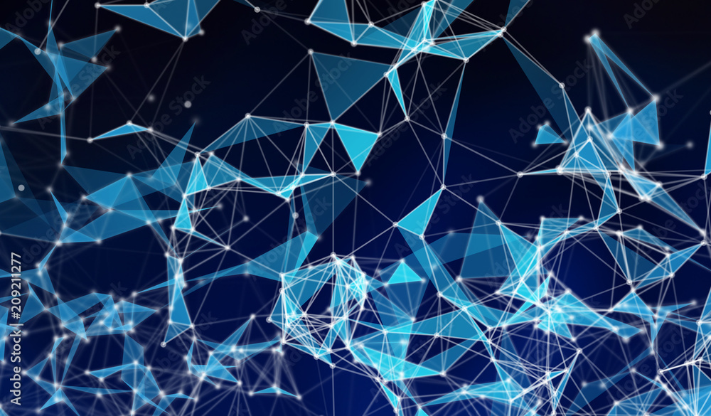 Aufkleber digital data and blue network connection triangle lines for technology concept on black background, 
