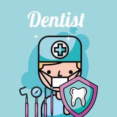 dentist boy tooth protection instrument care vector illustration