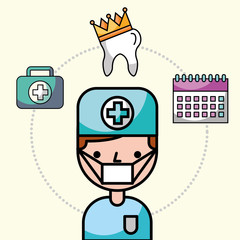 dentist boy with uniform and mask character vector illustration