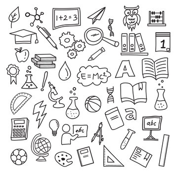 School education doodle set , hand drawn vector design elements