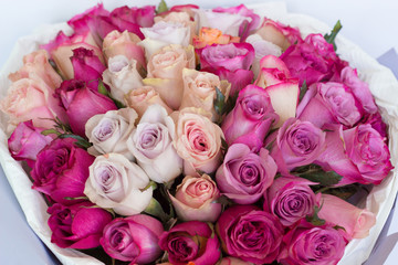 Bouquet of roses, close up, top view