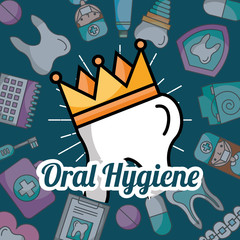 oral hygiene tooth in crown dentistry elements vector illustration