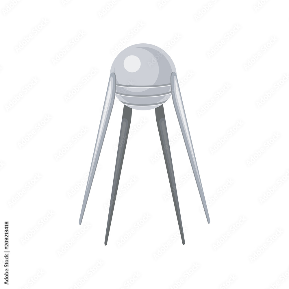 Poster artificial round-shaped satellite of orbit earth. space technology. flat vector element for mobile o