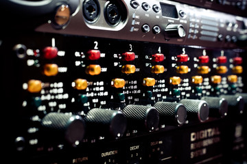 Levels and knobs on professional electronic audio equipment