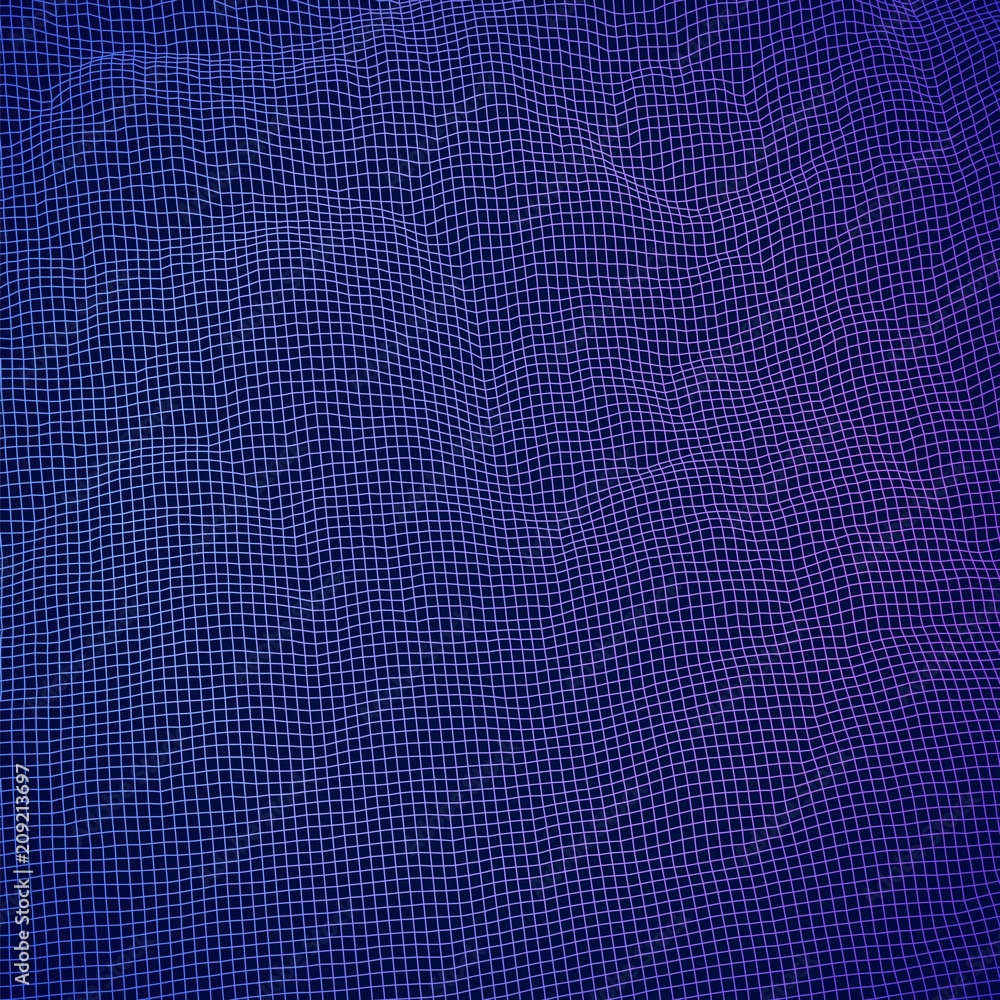 Poster digital landscape with mountains or clouds made of line grid