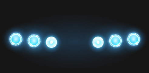 Realistic round glass lamp or car headlight isolated on black background. Vector 3d illustration.