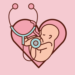 pregnancy fertilization baby in a heart stethoscope vector illustration