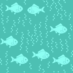 Seamless fish pattern on sea-green background