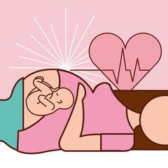 pregnancy fertilization heart life line mother lying down feeling baby vector illustration