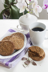 Breakfast with homemade milk chocolate biscuits
