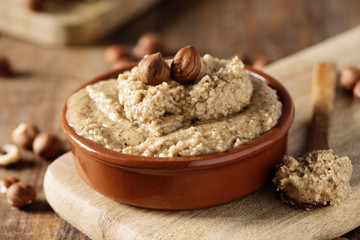bowl with natural hazelnut paste