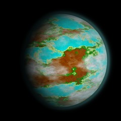 3d earth planet on black background with green lighting