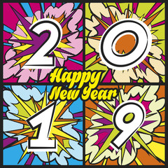Bonne Année 2019 carte popart 4B