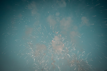Fireworks on the background of bright sky
