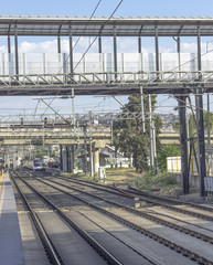 Fototapeta na wymiar Perspective wide shot of empty railway line in Turkey