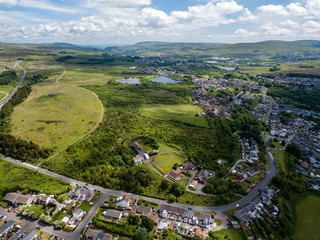 Aerial view of the Welsh town of Brynmawr in the South Wales valleys