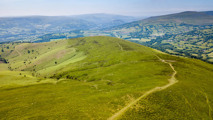 Fototapeta na wymiar Aerial view of the summit of the Sugar Loaf mountain in South Wales, UK