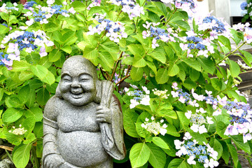 Obraz premium Jizo and hydrangeas