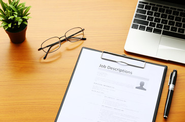 businessman Reading job description paper In office.