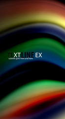 Fluid rainbow colors on black background, vector wave lines and swirls