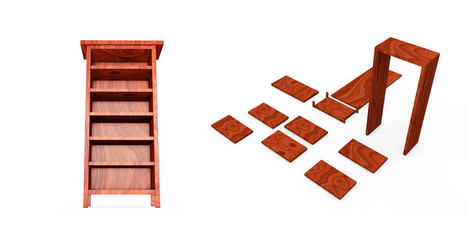 Set wooden shelf isolated on background. 3d rendering
