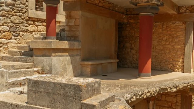 Telephoto panning shot of the Minoan Palace of Knossos, Heraklion, Crete, Greece