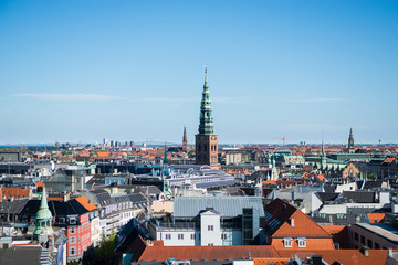 Naklejka premium cityscape of Copenhagen with spire of City Hall, Denmark