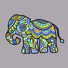 Mehndi colored traditional indian ethnic symbol with elephant. Good for henna design, fabric, textile, t-shirt print or poster. Vector illustration