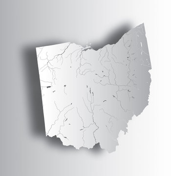 U.S. states - map of Ohio with paper cut effect. Please look at my other images of cartographic series - they are all very detailed and carefully drawn by hand WITH RIVERS AND LAKES.