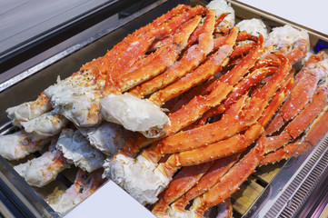 Frozen King crab legs selling in Kurumon market , Osaka , Japan