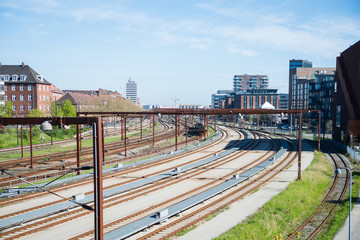 Fototapeta na wymiar high angle view of railroad and train station in copenhagen, denmark